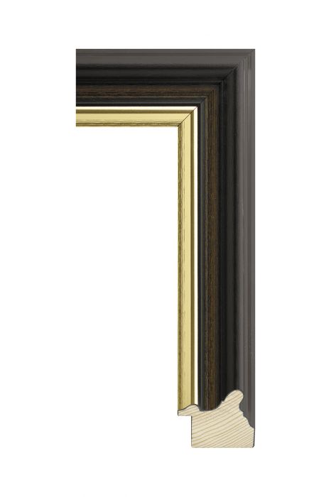 Houten lijst - RUSTICA - Zwart/bruin met goud 45 mm breed -